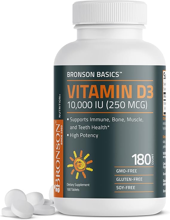 Bronson Vitamin D3 10,000 IU (250 mcg) Immune & Muscle Support, 180 Tablets