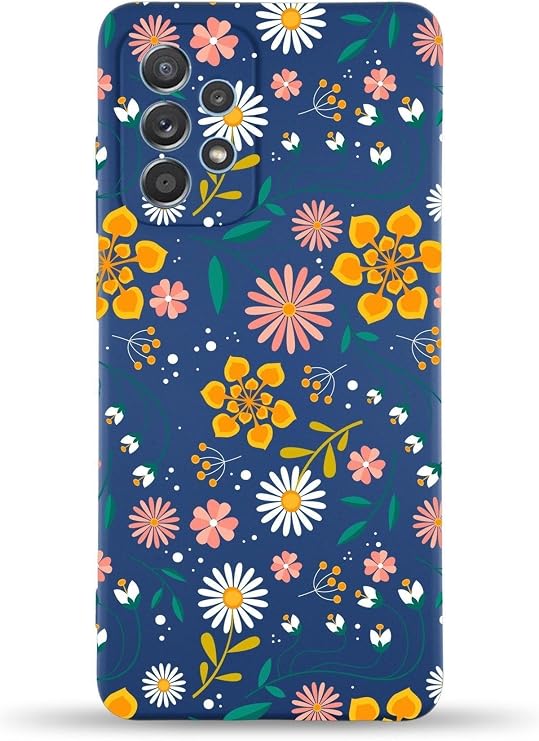 PrintiFy Samsung Galaxy A32 Uyumlu Lansman Kılıf Çiçek Tasarımlı Içi Kadife Kapak-lacivert