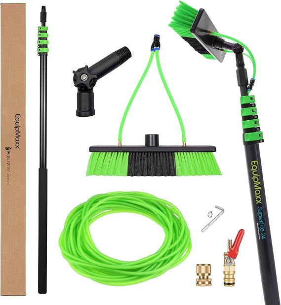 Lightweight 24 Feet Solar Panel Cleaning Brush & Pole Water Fed Pole Kit Window Cleaner & Solar Panel Cleaning System Washing Equipment Tool Solution