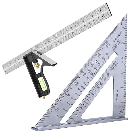 2 Pcs Squares Tool, Combination Tool Set 7inch Metric Triangle Ruler and 12inch Square Angle Ruler, Stainless for Accurate and Adjustable Square Woodworking Measurement