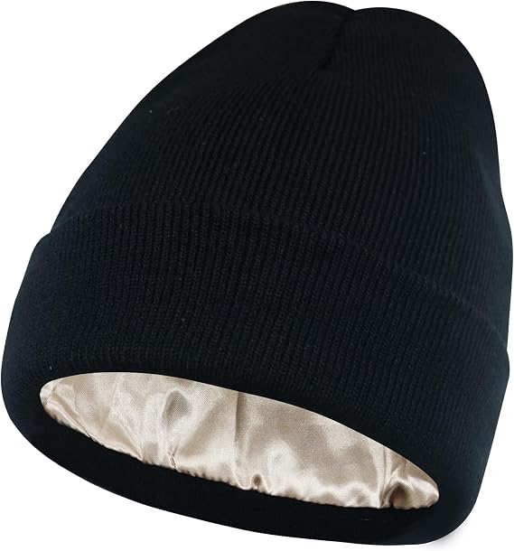 PFFY Womens Satin Lined Beanie Silk Lining Winter Hats Beanies for Women | Silk Feeling Lining, Soft Slouchy Beanie Hat, Protect Hair Reduce Frizz, Winter Hat for Cold Weather, Essential for Outdoor
