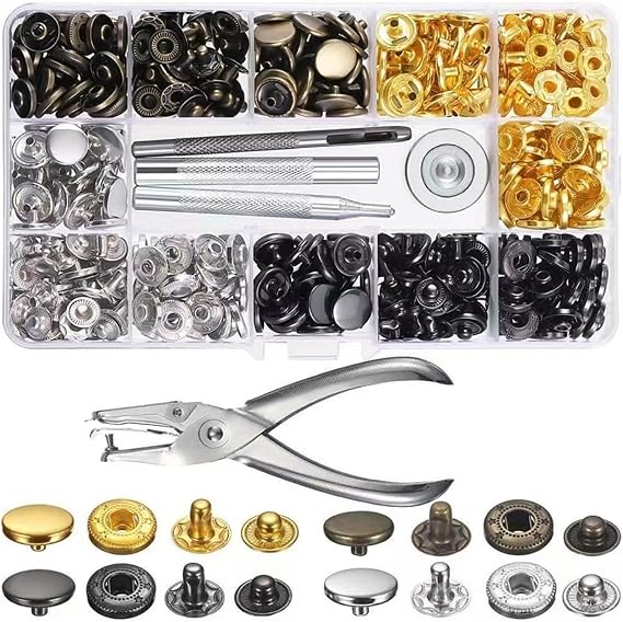 Press Studs Snaps Fasteners 120 Sets-Metal Popper Fasteners No Sew -2-Color Press Studs with Tool Kits for Leather, Clothes, Purse, Jackets, Jeans Wears, Bags-Rust-Proof and Durable (12.5mm)