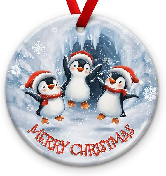 Penguin Celebrate Christmas Ornament 2026 Funny Penguin Family Ornament, Snowflake Winter Holiday Tree Decoration Xmas Tree Hanging Decor, Mery Ideas for Family, Friends