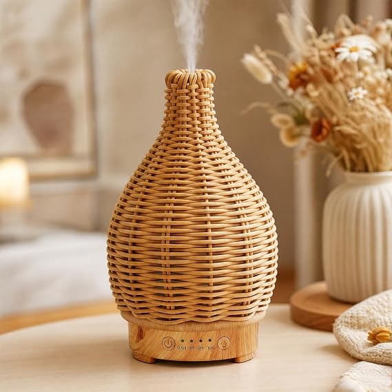 Essential Oil Diffuser Diffuser -Aromatherapy Diffuser for Essential Oils with Timer and 7 Colors LED Light Ultrasonic Diffuser with Auto Shut-Off, Home Office Decor&Gift(Handwoven)