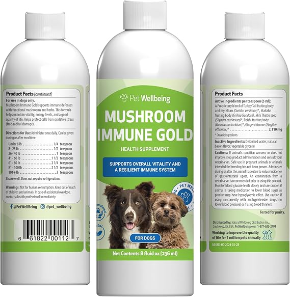 Pet Wellbeing Mushroom Immune Gold for Dogs - Immune Defense, 8 oz