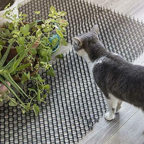 Kedi Kovucu Paspası, Dikenli Kazık Durdurucu Dikenli Şerit Kedi Hayvanı Dikenli Kovucu Engelleyici Paspası Açık Bahçe Bitkileri Çit İçin, 13x49CM, Siyah