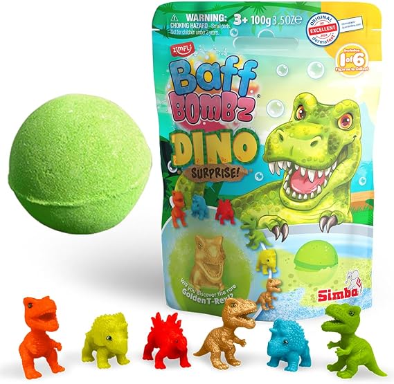 ZIMPLI - Large Dino Surprise Bath Bomb, 1 of 6 Surprise Dinosaur Toys to Collect, One per Baff Bomb, Mystery Toys for Boys & Girls, Collectable Gifts for Kids Aged 3 and up