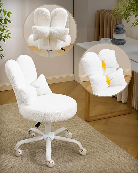 Karl home Swivel Office Chairs, Bunny Vanity Chair with Wheels (White)