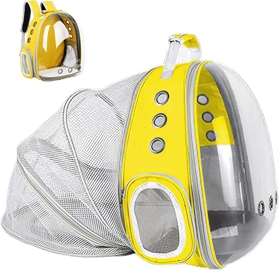 Cat Carrier Backpack, Expandable Cat Carrier Backpack, Ventilated Cat Bubble Backpack for Pet, Pet Carrier for Travel Hiking Walking Camping (Yellow, Rear Extension)