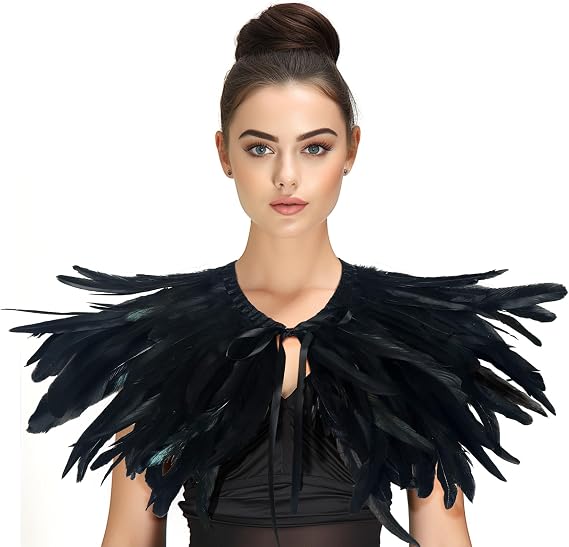 Feather Shawl for Women, Costume Shoulder Accessory, 3 Color Options