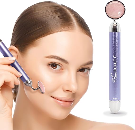 Plum Beauty Rose Quartz Face Massager Tool - Electric Face Roller for Skin
