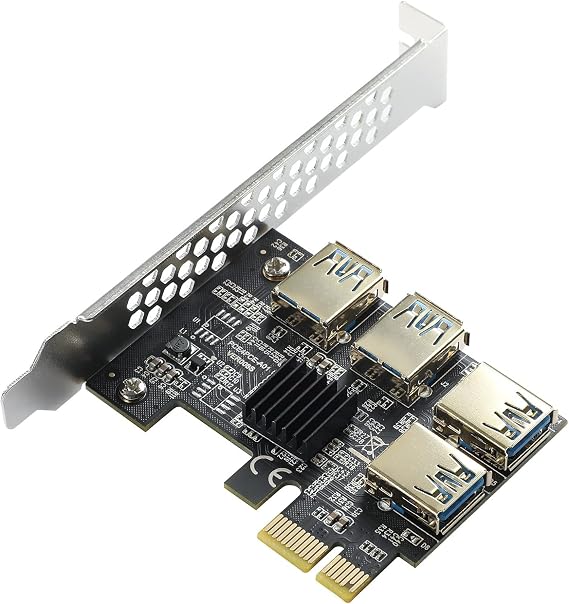 PCIe 1 to 4 Riser Card ASIC Miner/USB Bitcoin Miner/GPU mining rigs,PCI-E 4X to External 4 USB 3.0 Adapter Converter w/Large Heatsink,PCIE Splitter Multiplier Extender Card