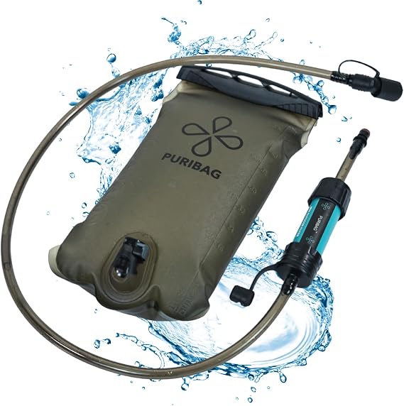 Puribag Adventure Bladder: 2 Liter Hydration Bladder with Filter - Replacement Backpack Water System Compatible with Other Daypack Hydration Systems, Water Bladder for Backpacking, Hiking & Biking