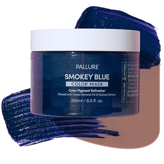 Pallure Color Pigment Refresher Mask, Semi Permanent Hair Color Depositing Conditioner, 8.5 Oz Smokey Blue