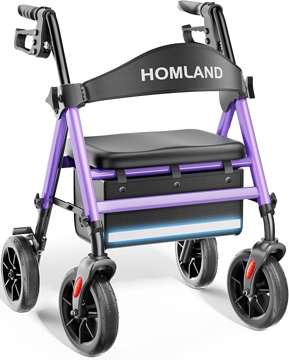 HOMLAND Foldable Walker for Seniors with Seat, 17lb Lightweight, Ergonomic