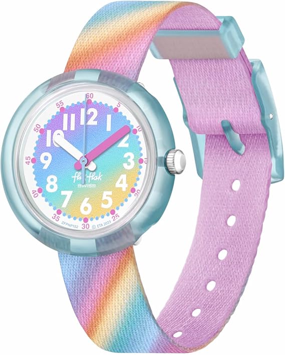 Flik Flak Girl Kids Watch Biosourced Quartz Waterproof Liquid Rainbow