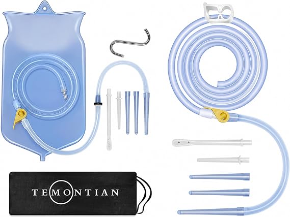 Enema Bag Kit with Accessories, Colon Cleansing and Detox Kit, Reusable Douche Bag for Men/Women (Blue)