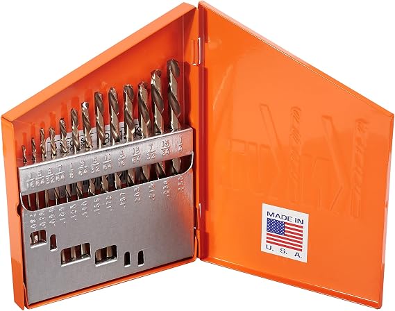 KnKut 13 Piece Left Hand Jobber Length Drill Bit Set 1/16"-1/4" by 64ths