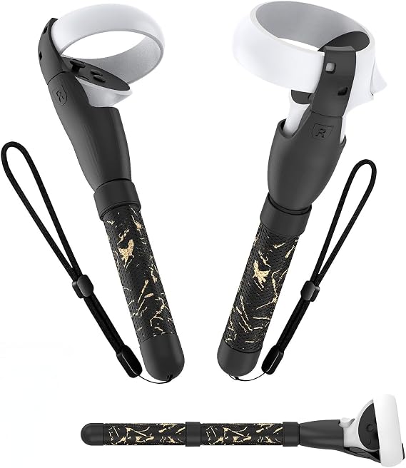 VR Handle Attachment for Meta Quest, Extension Controller Accesories, Virtual Reality Headset (Black Gold, Quest 2)