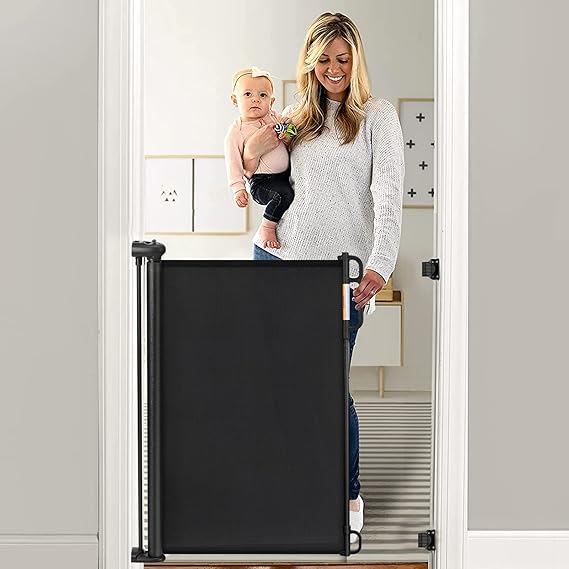 Momcozy Retractable Easy-to-Use Mesh Baby Gate | 33-Inch Tall, Extends to 55-Inch Wide, for Stairs, Doorways, Hallways, for Pet Dogs and Cats, Indoor/Outdoor Baby Gate