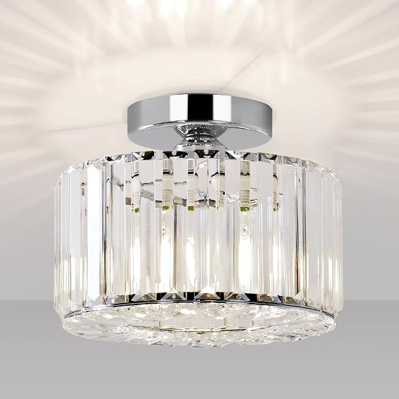 Crystals Ceiling Light, Silver Modern Ceiling Lighting Living Room Industrial Chandelier Semi Flush Mount Ceiling Lights for Bedroom Kitchen Dining Room Hallway Bathroom Foyer Bar [Energy Class A]