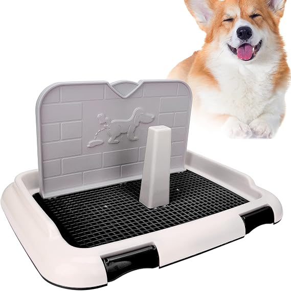 Indoor Dog Potty Tray - Miniature Poodle Pad Holder, Anti-Slide Plastic Potty for Small & Medium Dogs (Black)
