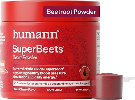 HumanN SuperBeets Beet Root Powder, Black Cherry Flavor, 30 Servings | Nitric Oxide Support, Non-GMO Beetroot for Heart Health, Circulation, Blood Pressure & Energy, Mixes in Water