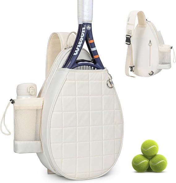 KAVIGOR Tennis Bag, Quilted Tennis Backpack Holds 2 Rackets, Waterproof Crossbody Sling Pickleball Bags for Women, Men and Youth