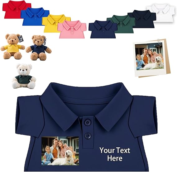 Custom Teddy Bear Clothes with Photo Text, Personalised Stuffed Animal Clothing Fit 8-16inch Stuffed Bear Clothing, Personalised Doll Clothes Make Your Own Plush Doll Shirt