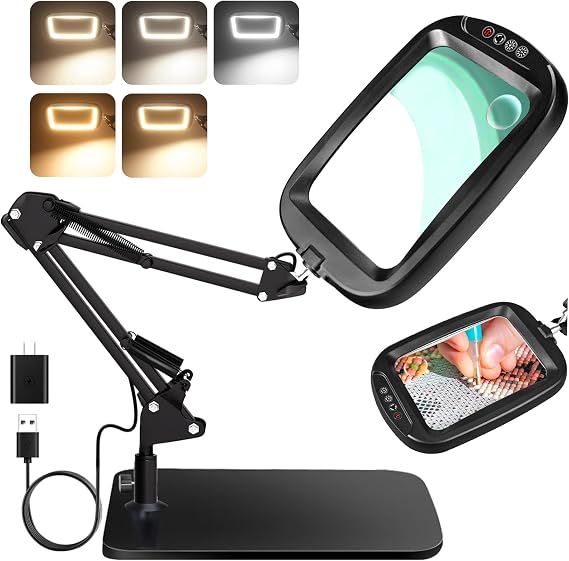 10X 30X Extra Large Magnifying Glass with Light and Stand 7-inch
