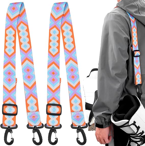 2 Pack Ski Boot Carrier Straps, Adjustable Shoulder Sling, Skates Carry Leash, Roller Skate Leash for Skiing