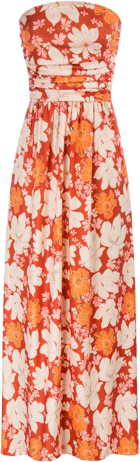 GRACE KARIN Women Strapless Dress Casual Loose Ruched Long Maxi Dress with Pockets
