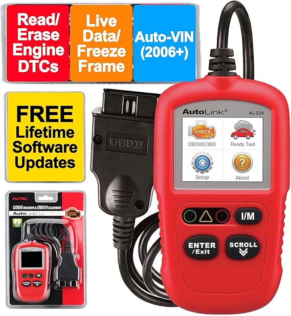 Autel OBD2 Scanner AL329, Vehicle Check Engine Code Reader | Upgraded AutoLink AL319, Auto VIN, MIL Reset, One-Click I/M Readiness, CAN Car Diagnostic Scan Tool, Fits OBD II Vehicles