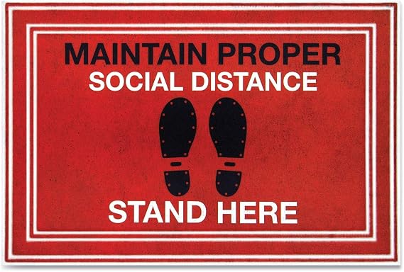 Apache Mills BLO4 Social Distancing Mat Maintain Proper Social Distance Black/Red 24x36