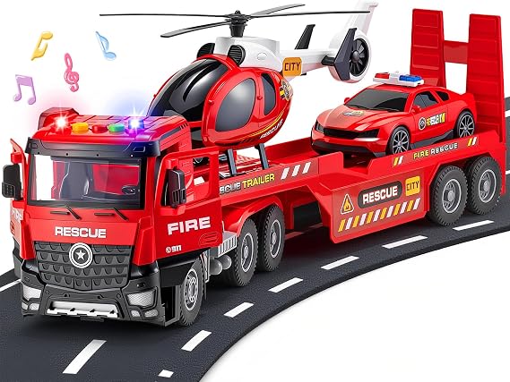 Fire Truck Toys for Toddler Boy 3 4 5 6 Year Old, Carrier Truck Toy