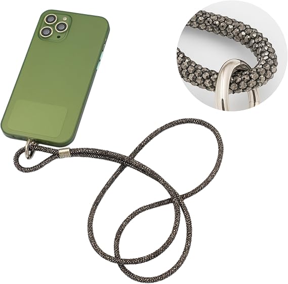 CONSTRAIN - Cep Telefonu Boyun Askısı, Swarovski Taşlı Işıltılı Askı, Ayarlanabilir, Metal Halkalı, Hafif & Şık Askı İpi, Suya Dayanıklı Tasarım - Antrasit