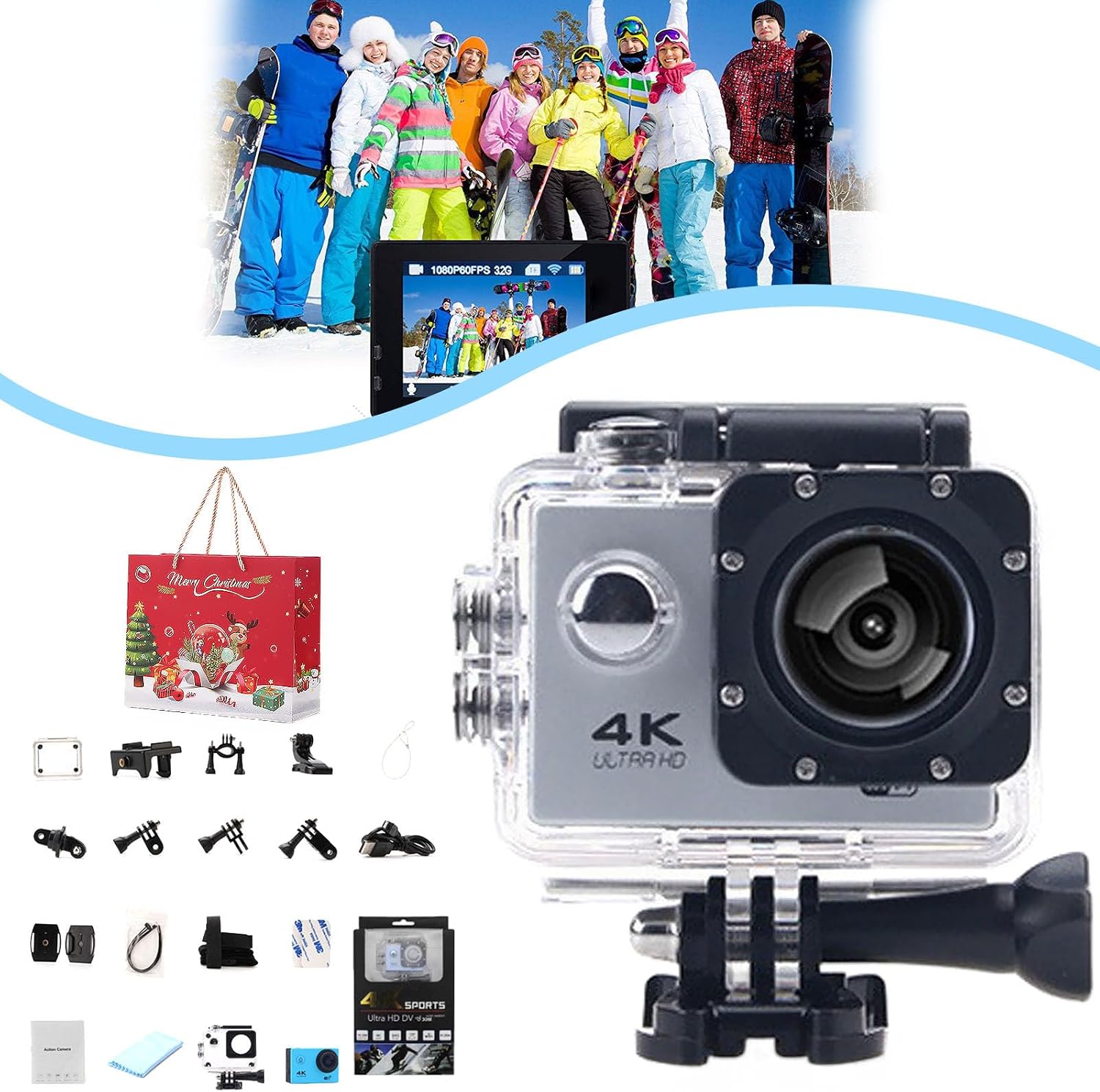Roamix Vision 4K, Roamix Vision 4k Action Camera, 170 ° Ultra Wide Angle WiFi Camcorder, Outdoor Waterproof Sports Cameras for Photography and Diving Enthusiasts Silver Grey