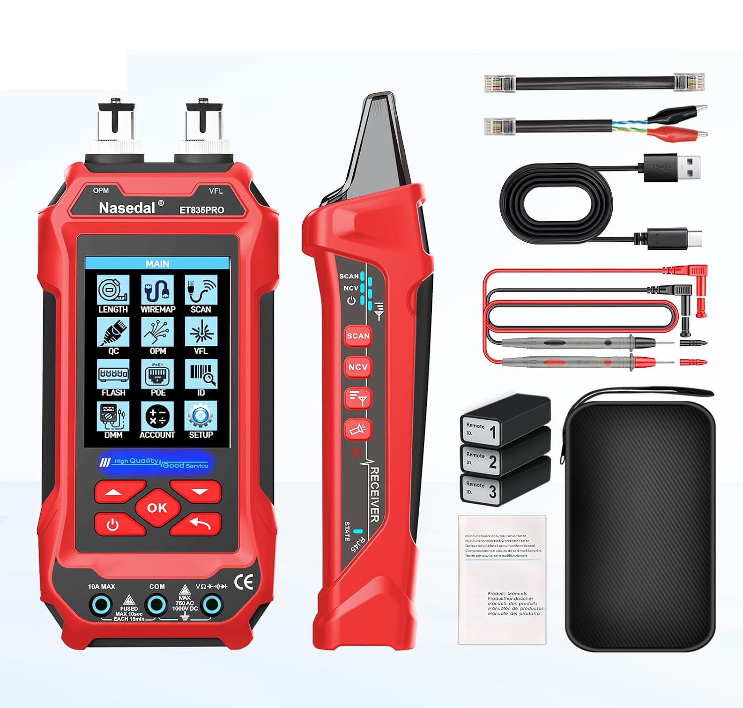 RJ45 Ethernet Cable Tester - Toner Generator, CAT5-8 UTPSTP, 3.5-inch Screen, QC Test Cable Length Mapping
