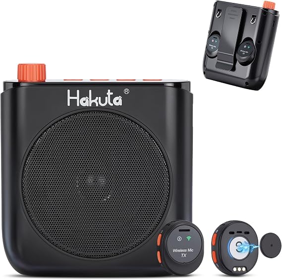 HAKUTA Wireless Voice Amplifier for Teachers, Portable Bluetooth Speaker | with Magnetic Lavalier Microphone&2 Mic,Magnetic Dock with Auto-Charging included, For Classroom/Meetings/Training/Outdoor