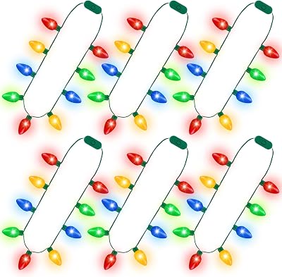 Blowata 6PCS Christmas Light Necklace, 9 Bulbs Christmas Accessories with 3 Flash Modes, Colorful Xmas Light Necklace for Party Favor Xmas Decorations Ugly Sweater Party Supplies Holiday Decor