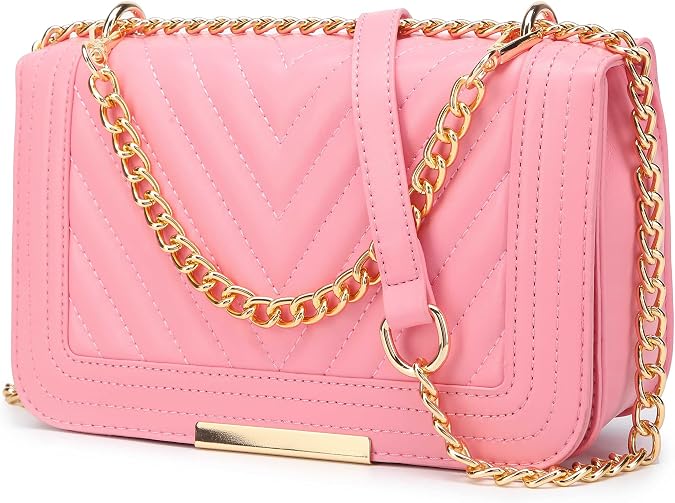 lola mae Crossbody Bags for Women Fashion Quilted Shoulder purse with Convertible Chain Strap Classic Satchel Handbag