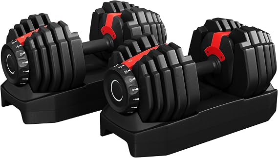 Yaheetech Adjustable Dumbbells Pair, 24KG/18KG/12KG Quick-Adjust Weights
