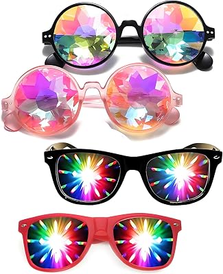Trippy Psychedelic Festivals Kaleidoscope Rainbow Sunglass Rave Goggle Glasses Prism Diffraction
