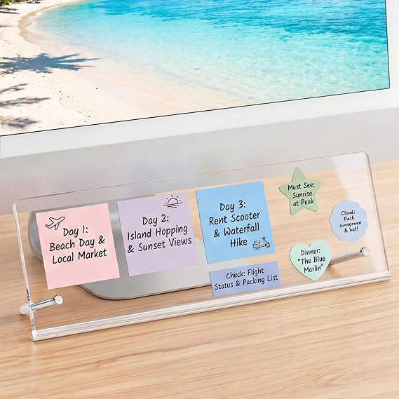 Monitor Memo Board Holder 14"x5", Office Organization Memo Holders for Computer Sticky Note Holder, Space-Saving Under Monitor, Movable & Reusable, Screen Saver for Office & Home Desktop Decor