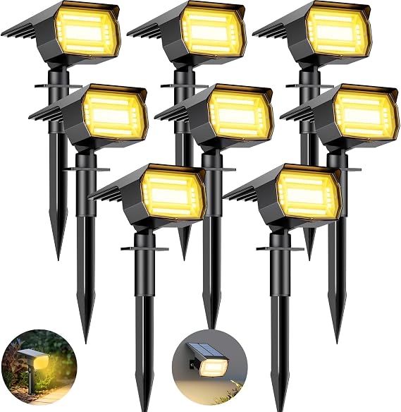 btfarm Pack of 8 Solar Spotlights for Outdoor Garden 72 LED Solar Lights for Outdoor Use IP65 Waterproof Solar Spotlight Garden Lights Solar Lights for Lawn Driveway Walkway Patio Tree Warm White