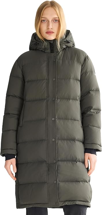 Orolay Women's Long Down Jacket Detachable Hooded Puffer Jacket Winter Warm Down Coat with Hem Slit