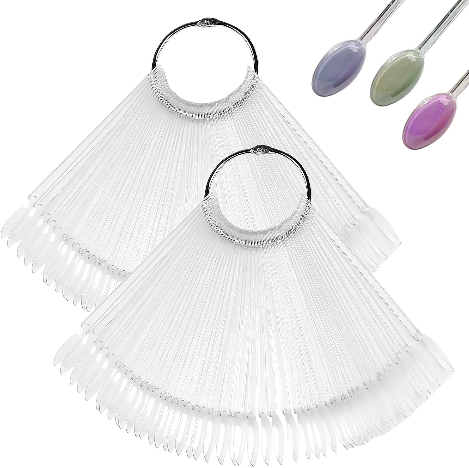 102 Pcs Nail Swatch Sticks, 100 Nail Swatches, 2 Iron Ring, Clear Swatches Sticks, Fan-shaped Nails Display Stick, Display Ring for Nails Gel Polish Practice, Gel Polish Practice