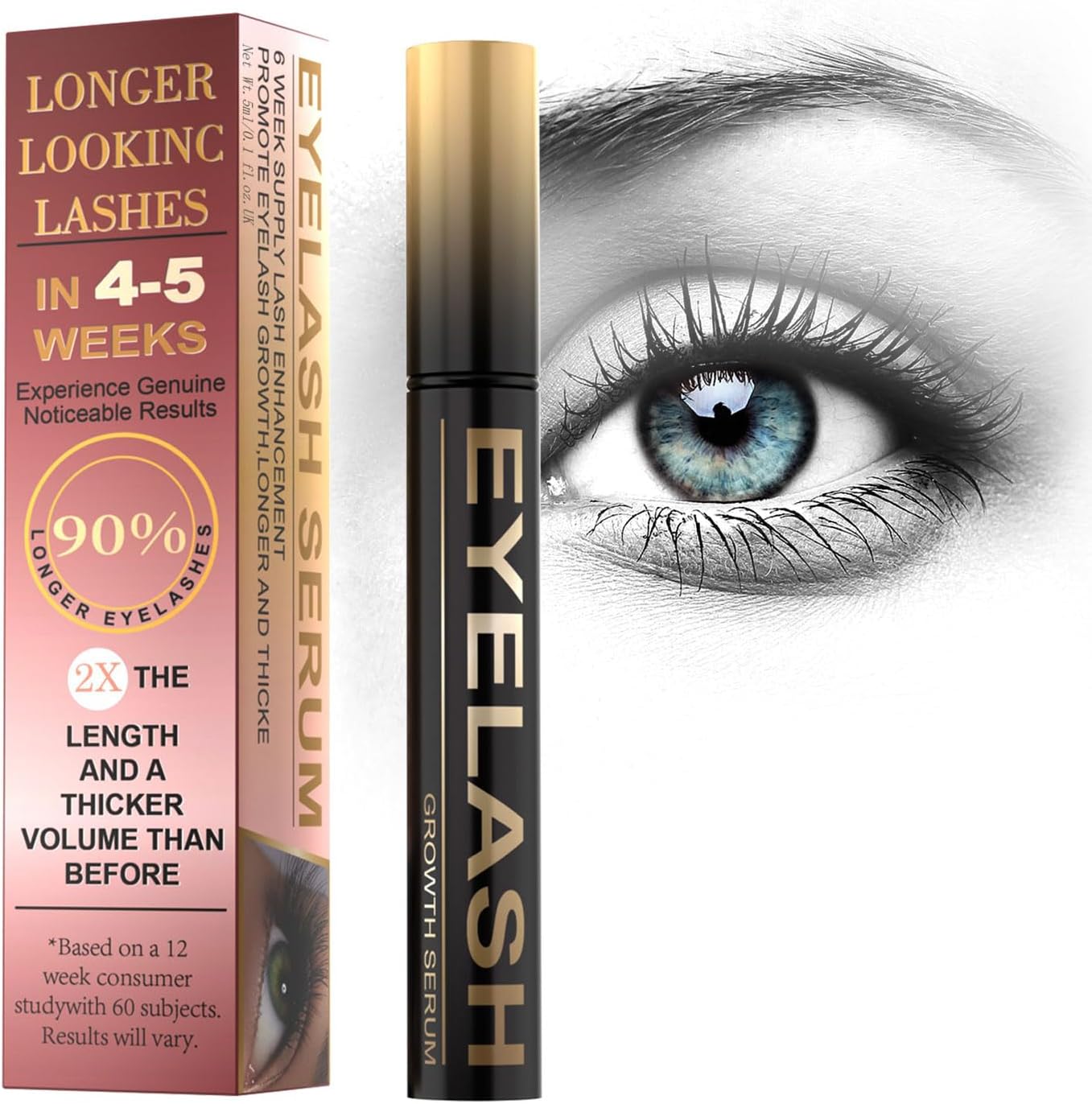 Eyelash Growth Serum, Rapid Eyebrow & Eyelash Serum For Growth and Thickness, Clinically Proven Formula for Naturally fast Longer Lashes In 4-6 Weeks(5ml)
