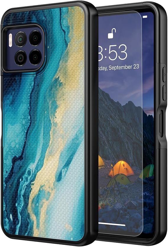 for T-Mobile REVVL 7 Pro 5G Phone Case with Tempered Glass Screen Protector,Slim Soft Case with Straight Edge & Anti-Slip Dot Design,Dual Layer Cover for REVVL 7 Pro 5G,Blue Marble
