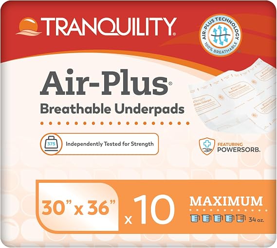 Tranquility AIR-Plus Breathable Underpads, 30x36 in, 10 Ct